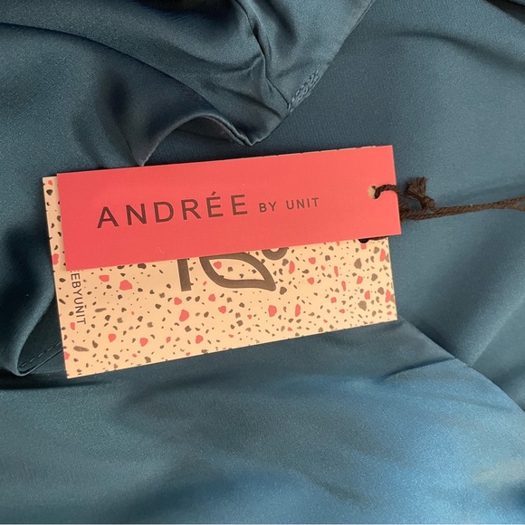 Teal one shoulder high low dress. The green dress is just for fit reference - Picture 3 of 5